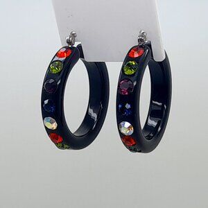 black Lucite Acrylic wide 1.5 Hoop multi color Latch Back Fashion Earrings